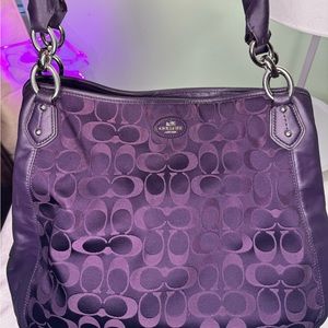 EUC COACH DARK PURPLE CANVAS AND LEATHER SHOULDER BAG WITH SATEEN INTERIOR 💜💜